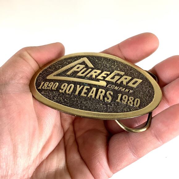 Vtg PureGro Belt Buckle 90 Years 1890-1980 Great American Buckle Co. Western Ag - Picture 2 of 4